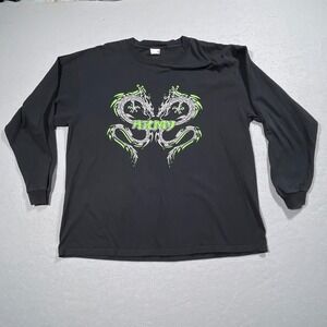 Vintage Shirt Men XL Long Sleeve Black Neon Dragon Army Graphic Print Y2K